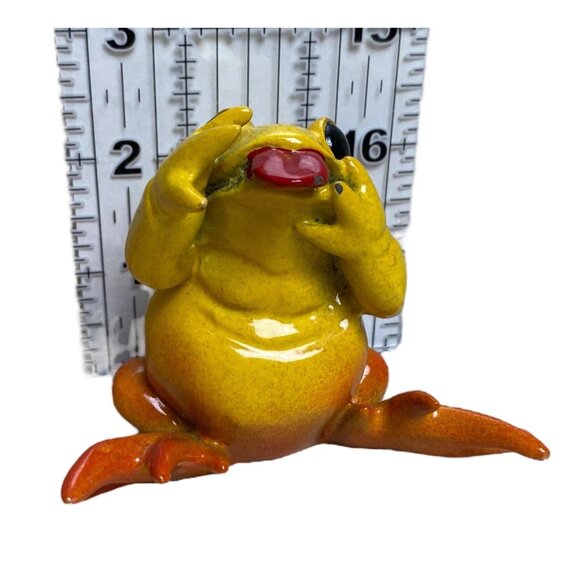Kitty’s Critters Speak No Evil Frog Figurine Yellow Red Tongue Ceramic 3" - Picture 3 of 7